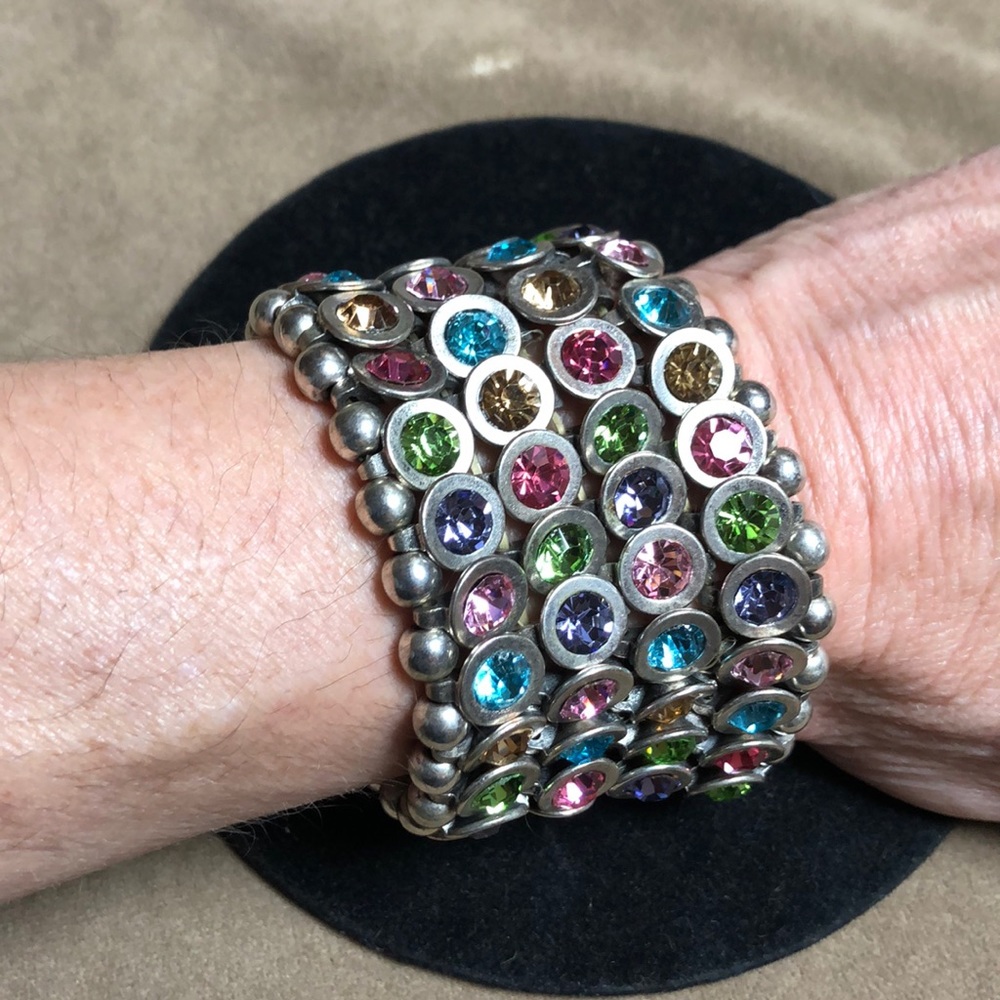 Multi colored cz silver stretch bracelet